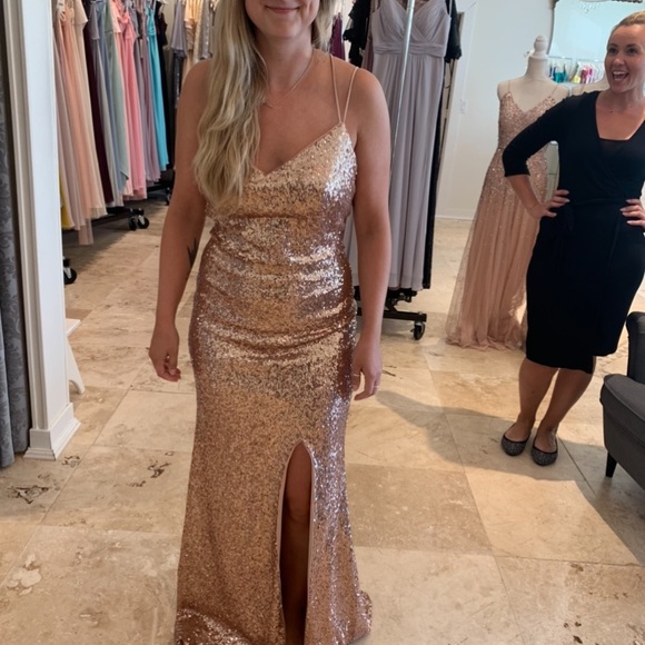 Rose Gold Sequin Christina Wu Bridesmaid Dress - Picture 1 of 4